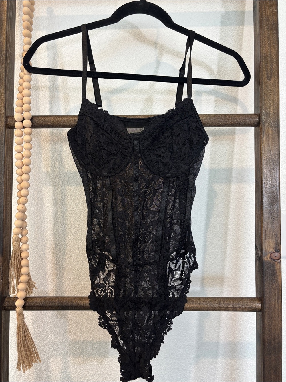Amazon Black Lace Bodysuit Corset-Style Women's Top